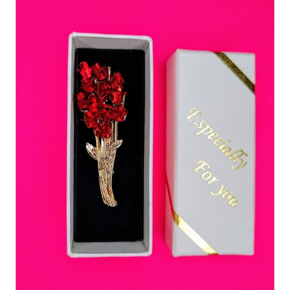 Bouquet Flower Brooch Pin Gold Tone Rose Crystal Gift Boxed Especially For You 1 - Picture 10 of 10